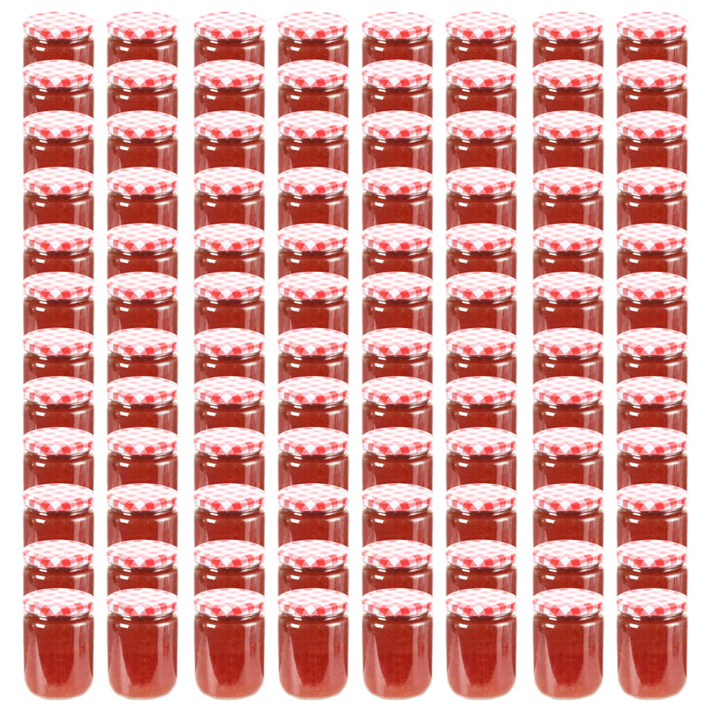 Marmeladengläser 230 ml mit Rot/Weiß Deckel, 96 Stk.