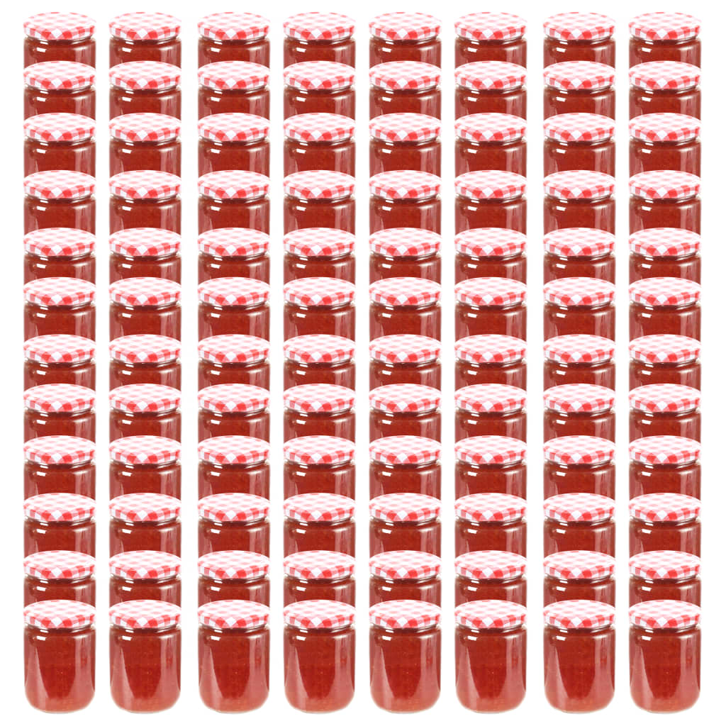 Marmeladengläser 230 ml mit Rot/Weiß Deckel, 96 Stk.