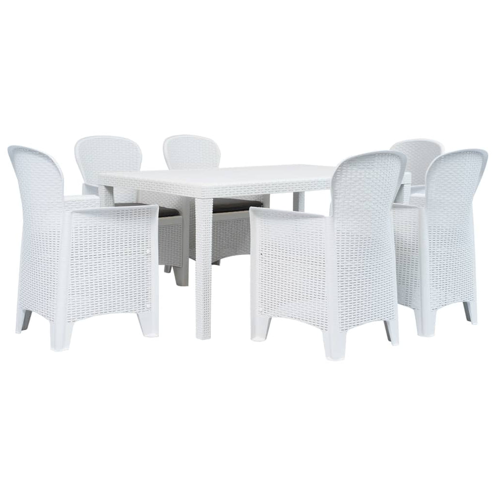 7-tlg. Garten-Essgruppe Kunststoff Weiß Rattan-Optik
