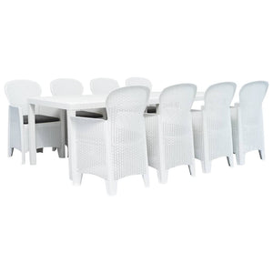 9-tlg. Garten-Essgruppe Kunststoff Weiß Rattan-Optik