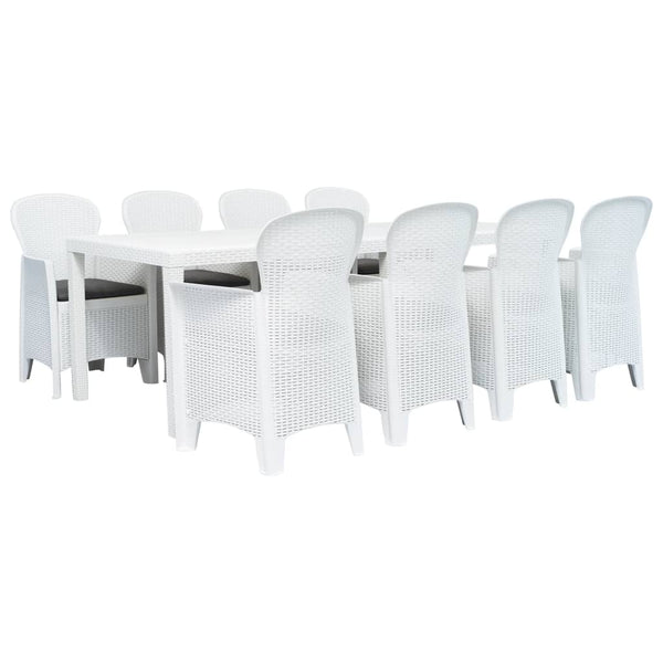 9-tlg. Garten-Essgruppe Kunststoff Weiß Rattan-Optik