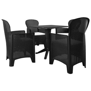 5-tlg. Garten-Essgruppe Kunststoff Rattan Anthrazit
