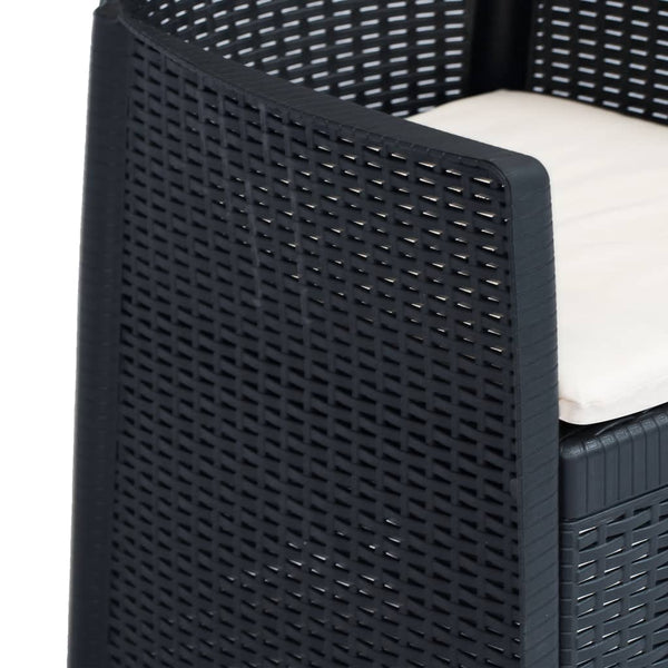 5-tlg. Garten-Essgruppe Kunststoff Rattan Anthrazit