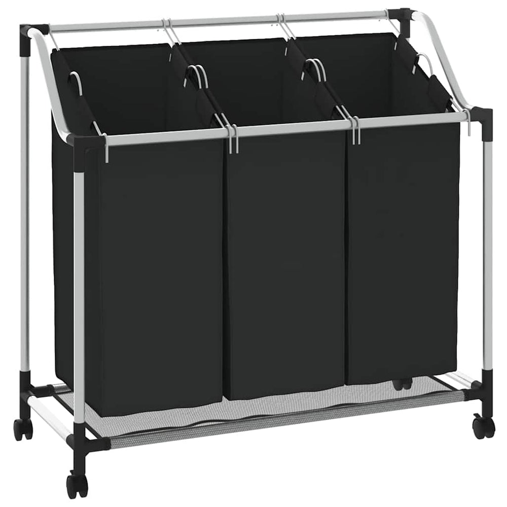 Wäschekorb mit 3 Taschen Schwarz Stahl