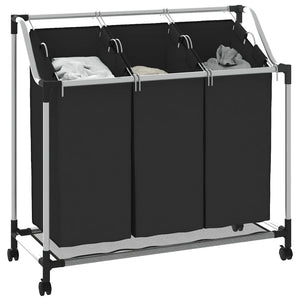 Wäschekorb mit 3 Taschen Schwarz Stahl
