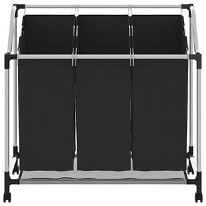 Wäschekorb mit 3 Taschen Schwarz Stahl