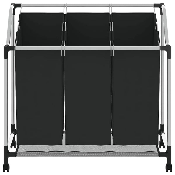 Wäschekorb mit 3 Taschen Schwarz Stahl