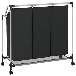 Wäschekorb mit 3 Taschen Schwarz Stahl