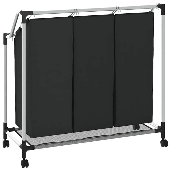 Wäschekorb mit 3 Taschen Schwarz Stahl