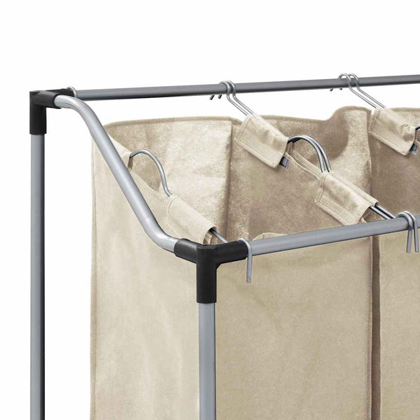 Wäschekorb mit 3 Taschen Creme Stahl