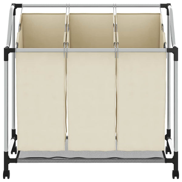 Wäschekorb mit 3 Taschen Creme Stahl