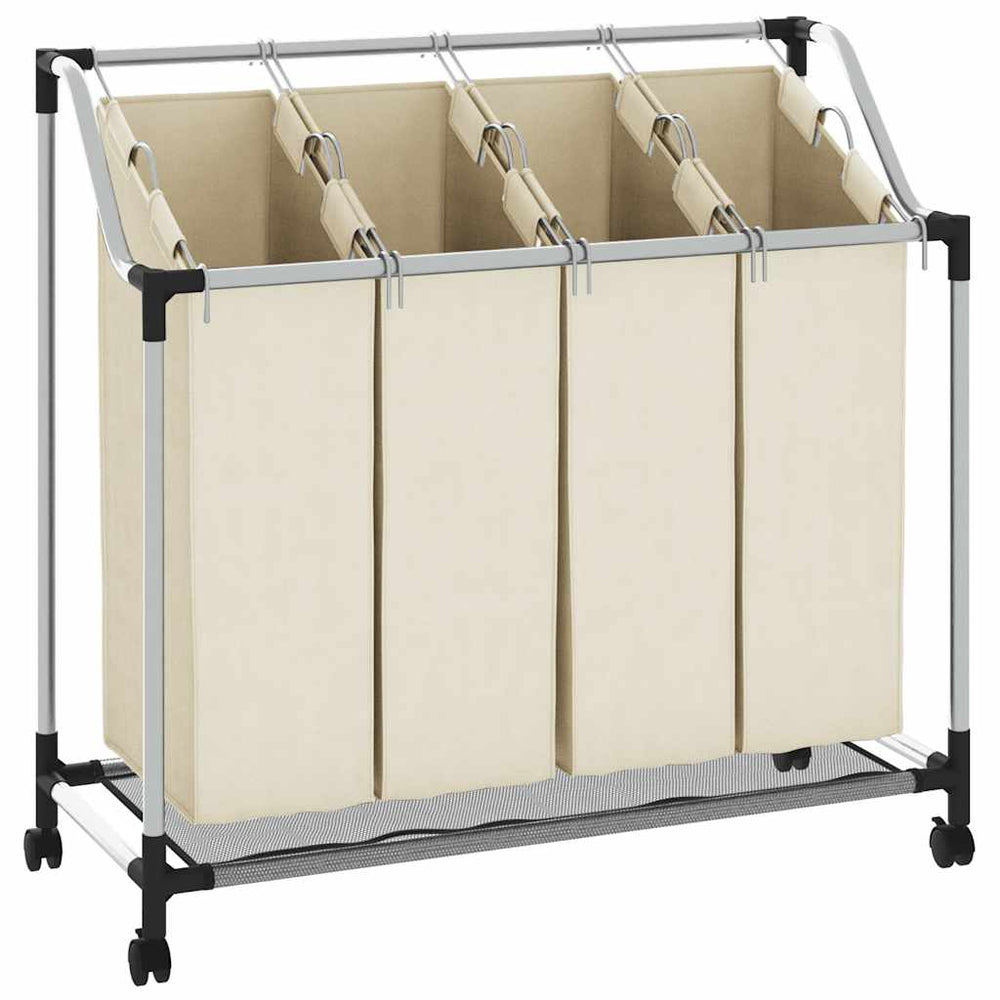 Wäschekorb mit 4 Taschen Creme Stahl