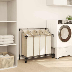 vidaXL Panier à linge avec 4 sacs Crème Acier