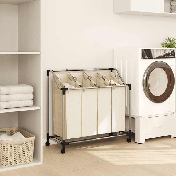 vidaXL Panier à linge avec 4 sacs Crème Acier