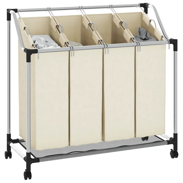 Wäschekorb mit 4 Taschen Creme Stahl