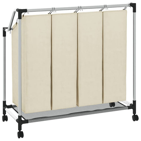 Wäschekorb mit 4 Taschen Creme Stahl