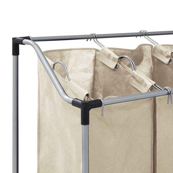 Wäschekorb mit 4 Taschen Creme Stahl