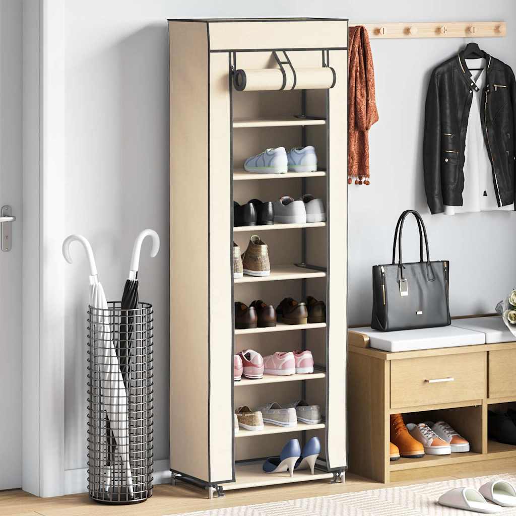 Schuhschrank mit Abdeckung Cremeweiß 57 x 29 x 162 cm Stoff