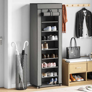 Schuhschrank mit Abdeckung Grau 57 x 29 x 162 cm Stoff