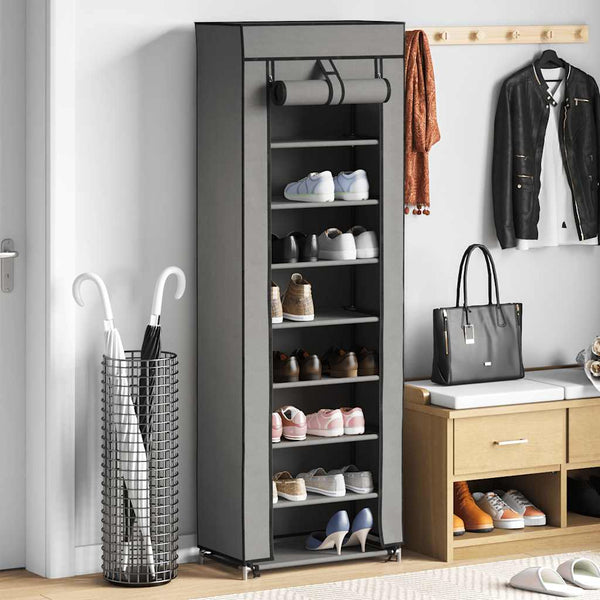 Schuhschrank mit Abdeckung Grau 57 x 29 x 162 cm Stoff