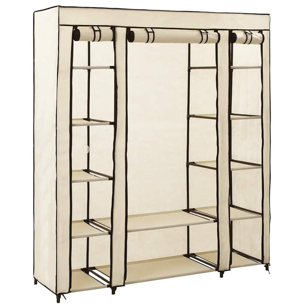 Stoffschrank mit Fächern Kleiderstangen Creme 150x45x176cm
