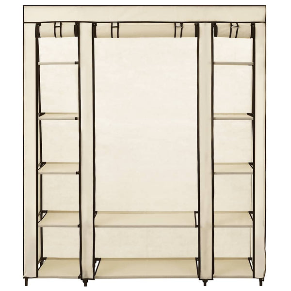 Stoffschrank mit Fächern Kleiderstangen Creme 150x45x176cm