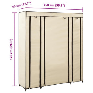 Stoffschrank mit Fächern Kleiderstangen Creme 150x45x176cm