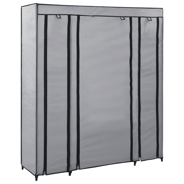 Stoffschrank mit Fächern Kleiderstangen Grau 150x45x176cm