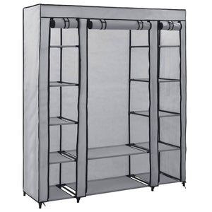 Stoffschrank mit Fächern Kleiderstangen Grau 150x45x176cm