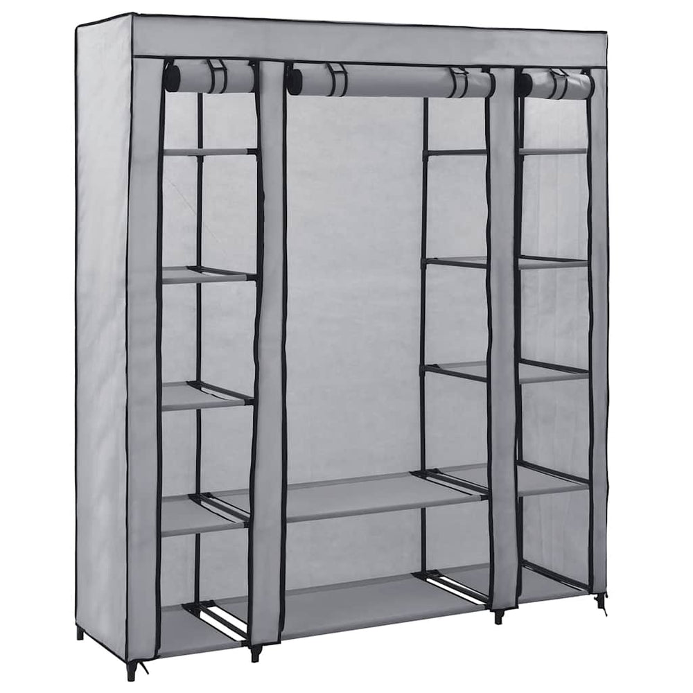 Stoffschrank mit Fächern Kleiderstangen Grau 150x45x176cm