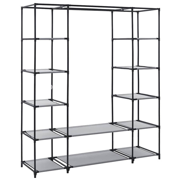 Stoffschrank mit Fächern Kleiderstangen Grau 150x45x176cm
