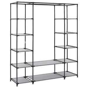 Stoffschrank mit Fächern Kleiderstangen Grau 150x45x176cm