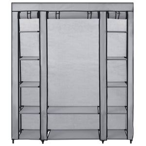 Stoffschrank mit Fächern Kleiderstangen Grau 150x45x176cm
