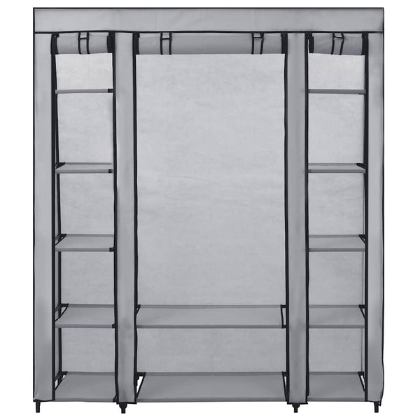 Stoffschrank mit Fächern Kleiderstangen Grau 150x45x176cm