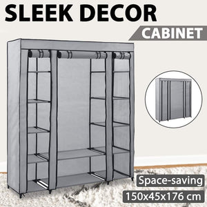 Stoffschrank mit Fächern Kleiderstangen Grau 150x45x176cm