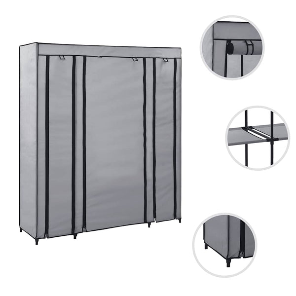 Stoffschrank mit Fächern Kleiderstangen Grau 150x45x176cm