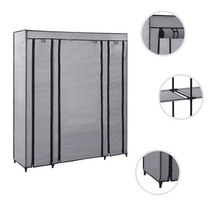 Stoffschrank mit Fächern Kleiderstangen Grau 150x45x176cm