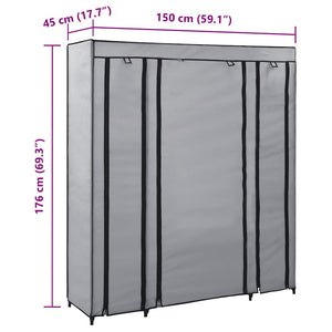 Stoffschrank mit Fächern Kleiderstangen Grau 150x45x176cm