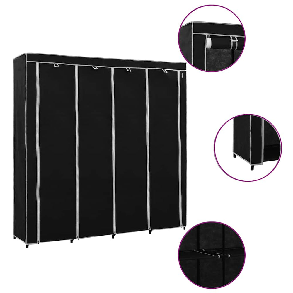vidaXL Wardrobe with 4 Compartments Black 175 x 45 x 170 cm
