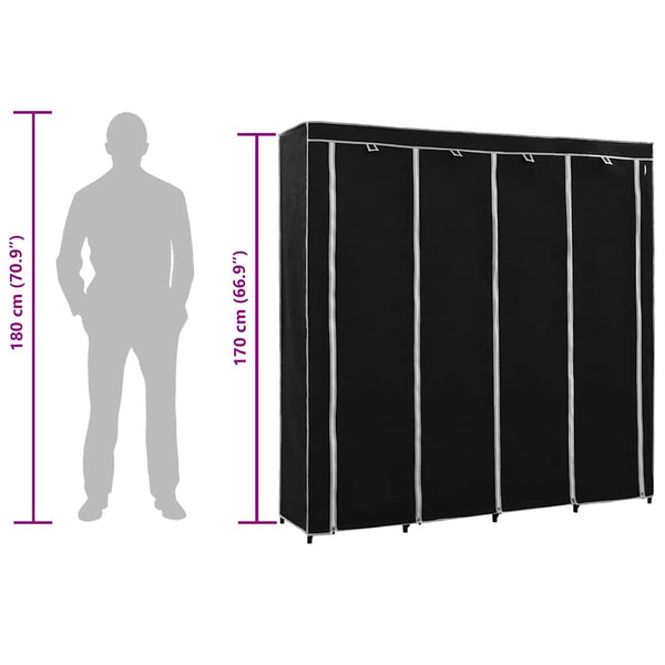 Kleiderschrank mit 4 Fächern Schwarz 175 x 45 x 170 cm