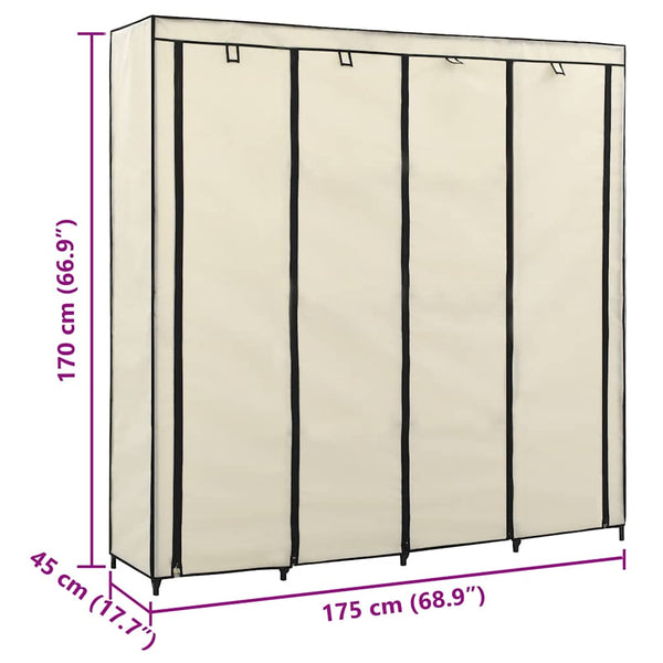 Kleiderschrank mit 4 Fächern Creme 175 x 45 x 170 cm