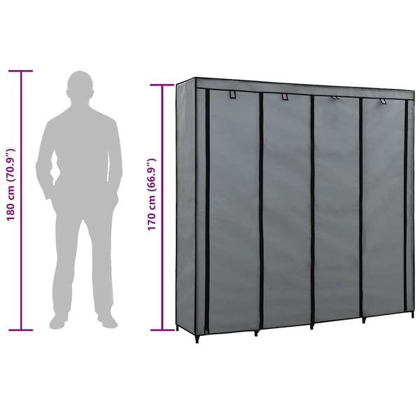 Kleiderschrank mit 4 Fächern Grau 175 x 45 x 170 cm