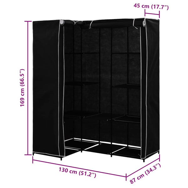 Eckkleiderschrank Schwarz 130 x 87 x 169 cm
