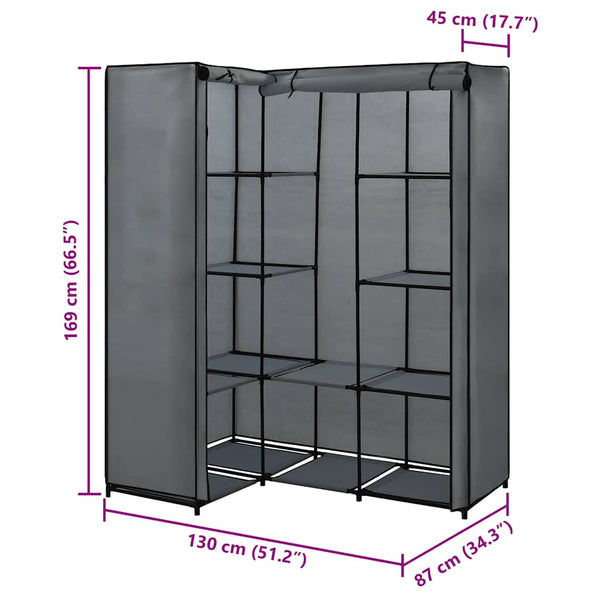 Eckkleiderschrank Grau 130 x 87 x 169 cm