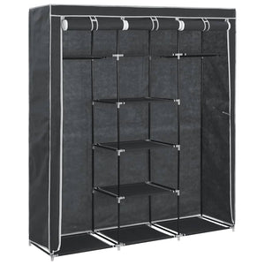 Kleiderschrank mit Fächern Stangen Schwarz 150x45x175cm Stoff