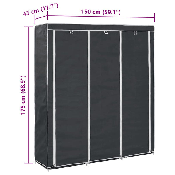 Kleiderschrank mit Fächern Stangen Schwarz 150x45x175cm Stoff