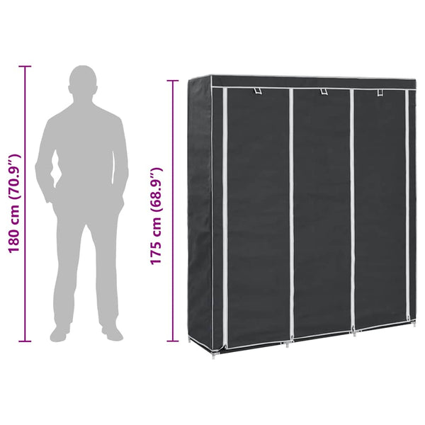 Kleiderschrank mit Fächern Stangen Schwarz 150x45x175cm Stoff