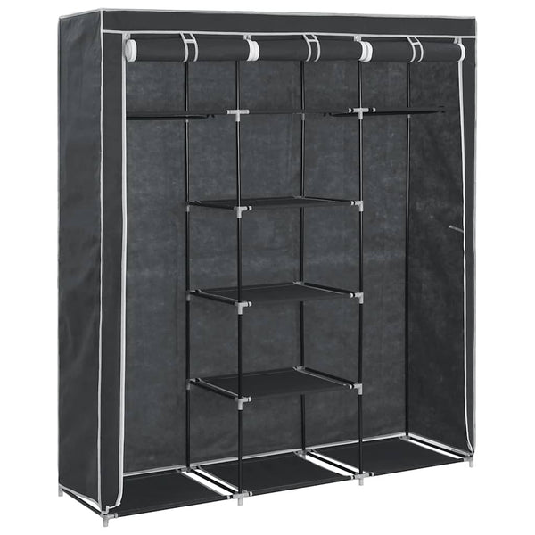 Kleiderschrank mit Fächern Stangen Schwarz 150x45x175cm Stoff