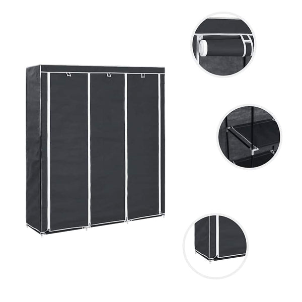 Kleiderschrank mit Fächern Stangen Schwarz 150x45x175cm Stoff