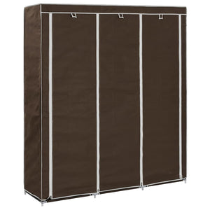 Kleiderschrank mit Fächern und Stangen Braun 150x45x175cm Stoff